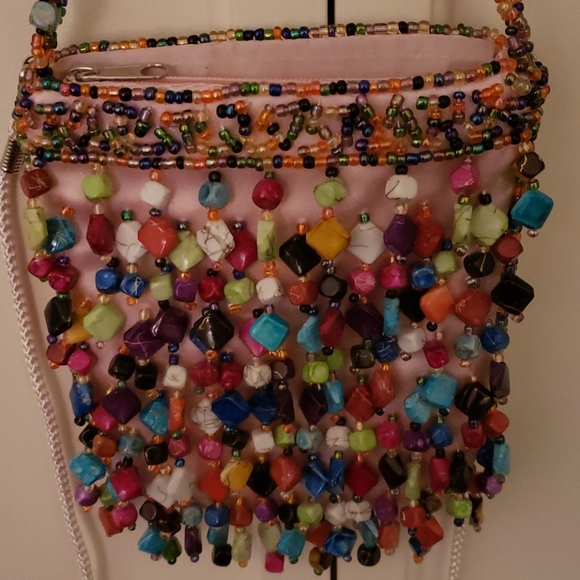 La Viola pink satin candy beaded clutch bag - Picture 13 of 14